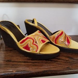 Armando Pollini Design Shoes - Armando Pollini Yellow Sequined Wedge Sandals Armando Pollini Design Shoes - Armando Pollini Yellow Sequined Wedge Sandals